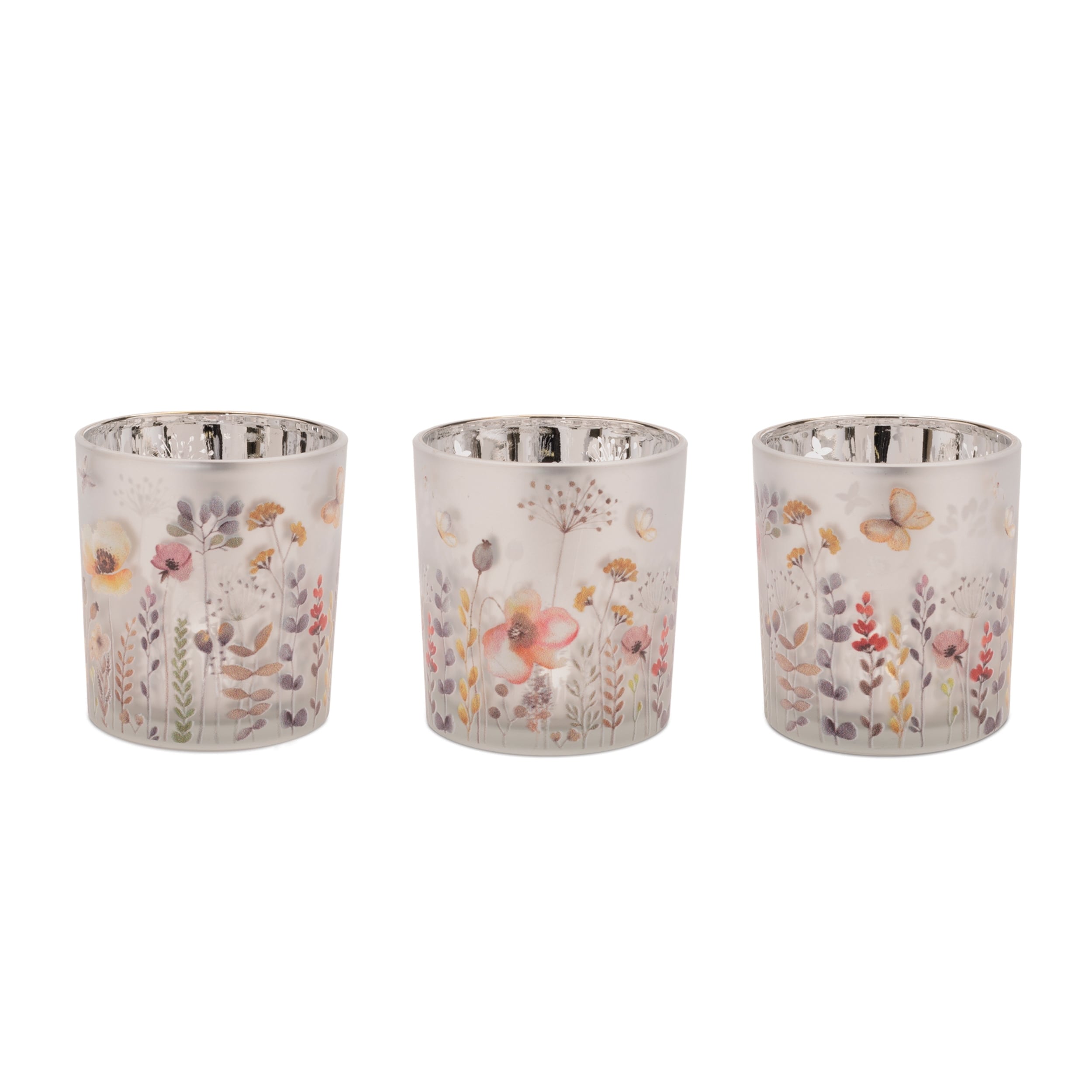 Frosted Wildflower Print Votive Holder (Set of 3)