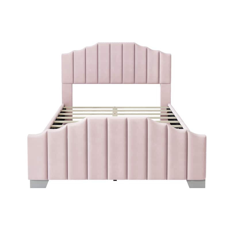 Vertical Tufted Wingback Bed Velvet Upholstered Platform Bed