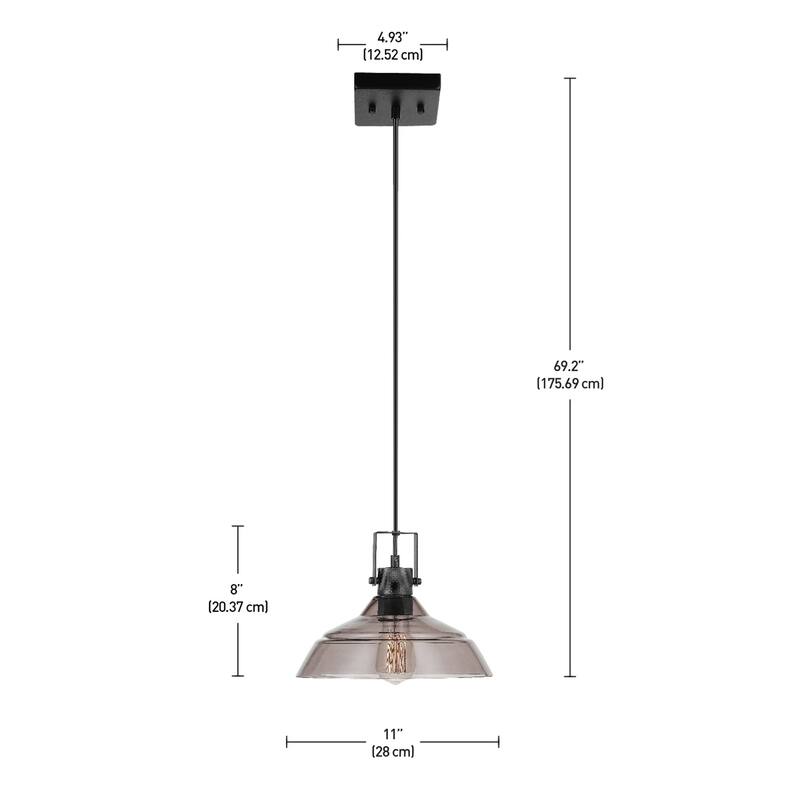 Sutton 1-Light Matte Black Pendant Lighting with Smoke Glass Shade - 11.04
