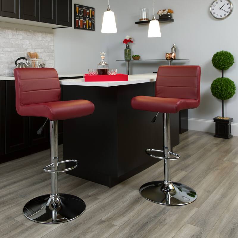 2 Pack Vinyl Adjustable Height Barstool with Rolled Seat and Chrome Base