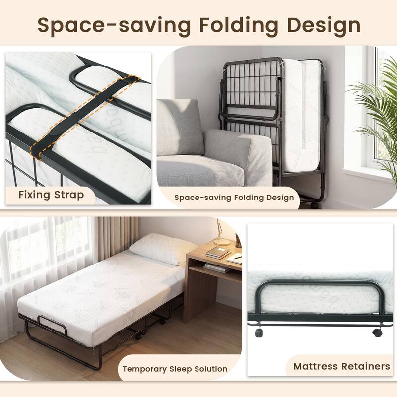 Gymax Twin Size Folding Bed w/Memory Foam Mattress Metal Frame for