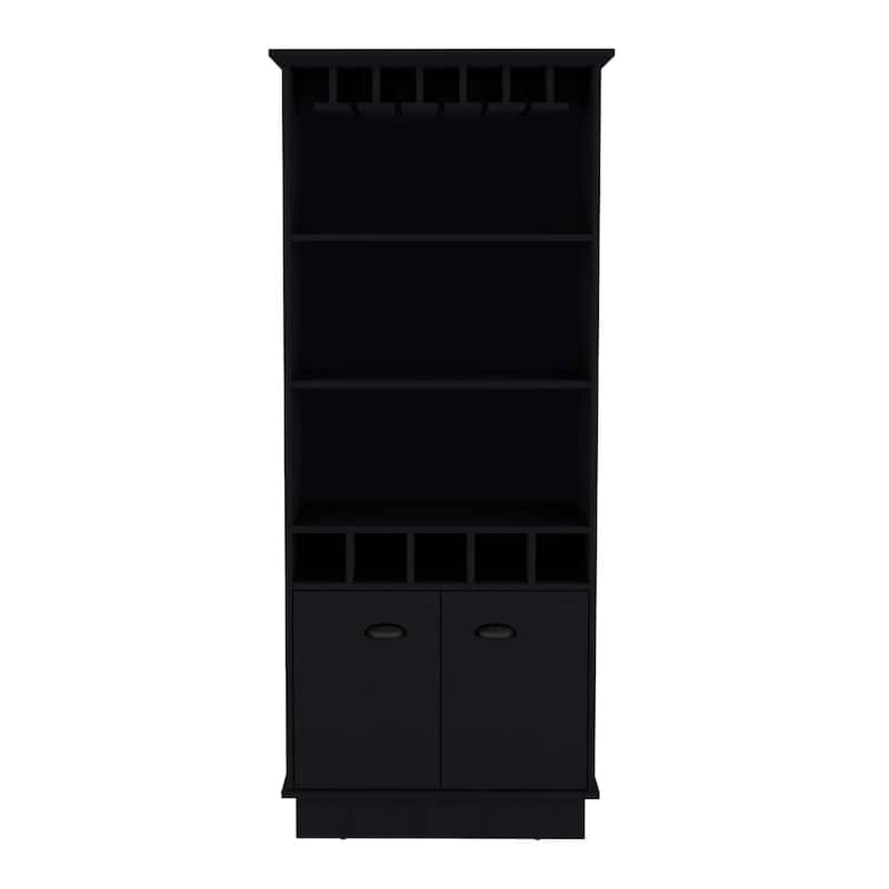 Dundee 70-Inch High 10-Glass Bar Cabinet with 5 Cubbies and 3 Open Shelves and Cabinet