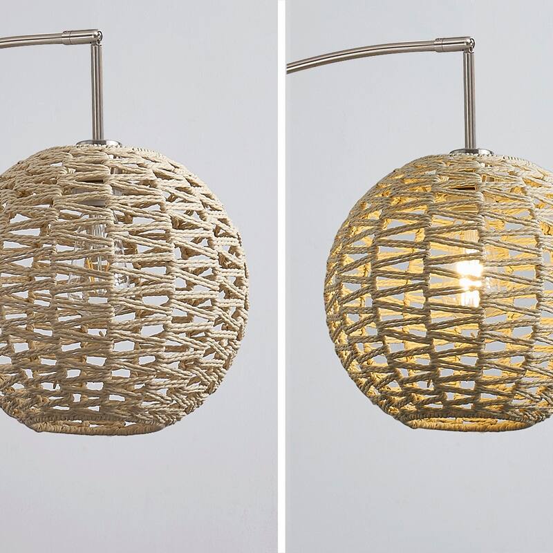 HOMEGLAM 83" 3-Light Globe Woven Rattan Arched Floor Lamp