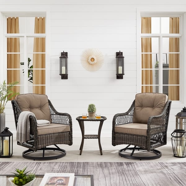 slide 1 of 47, Corvus Vasconia Outdoor 3-piece Wicker Chat Set with Swivel Chairs