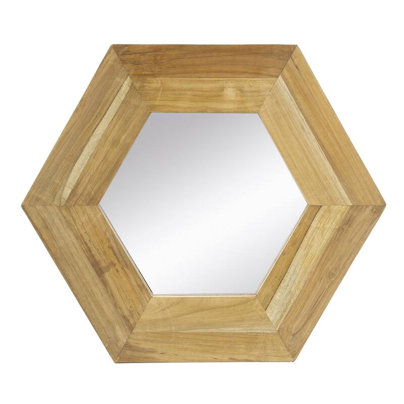 Hexagon Wall Mirror with Solid Wood Frame