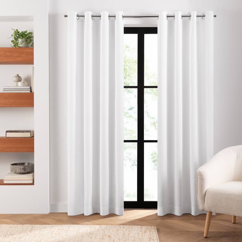 Cairo Solid Grommet Indoor/Outdoor Window Curtain, Set of 2 - White - 52x108
