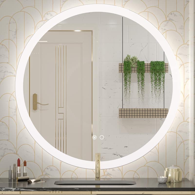 KEONJINN Round LED Frontlit Bathroom Vanity Wall Mirror 3 Colors, Anti-fog