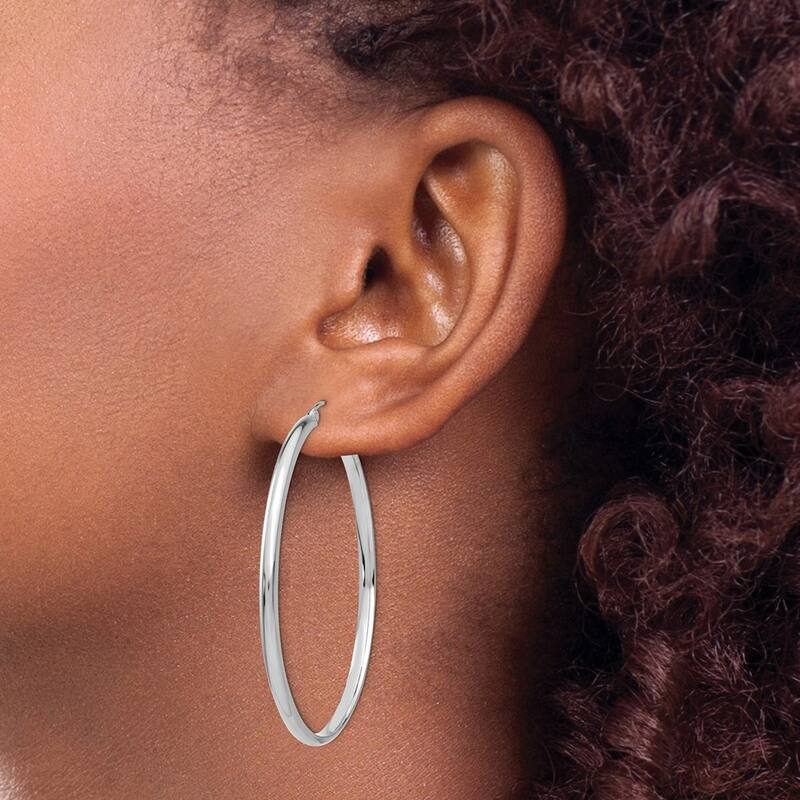 Curata 10k White Gold Polished 2.75mm Hoop Earrings - 15mm - 51mm