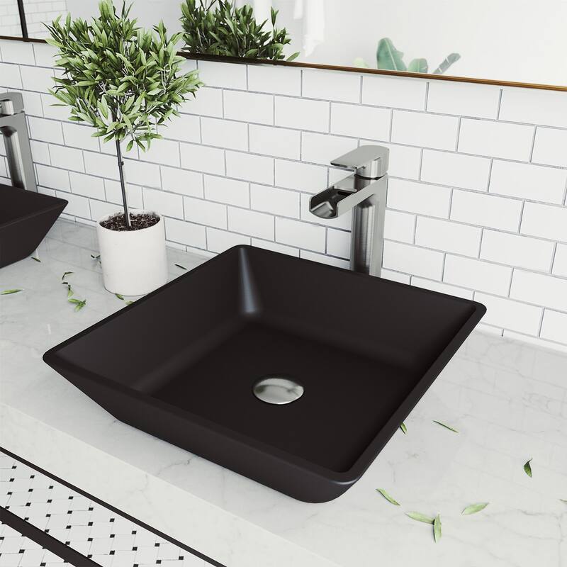 Vigo Roma 15-3/4" Square Glass Vessel Bathroom Sink