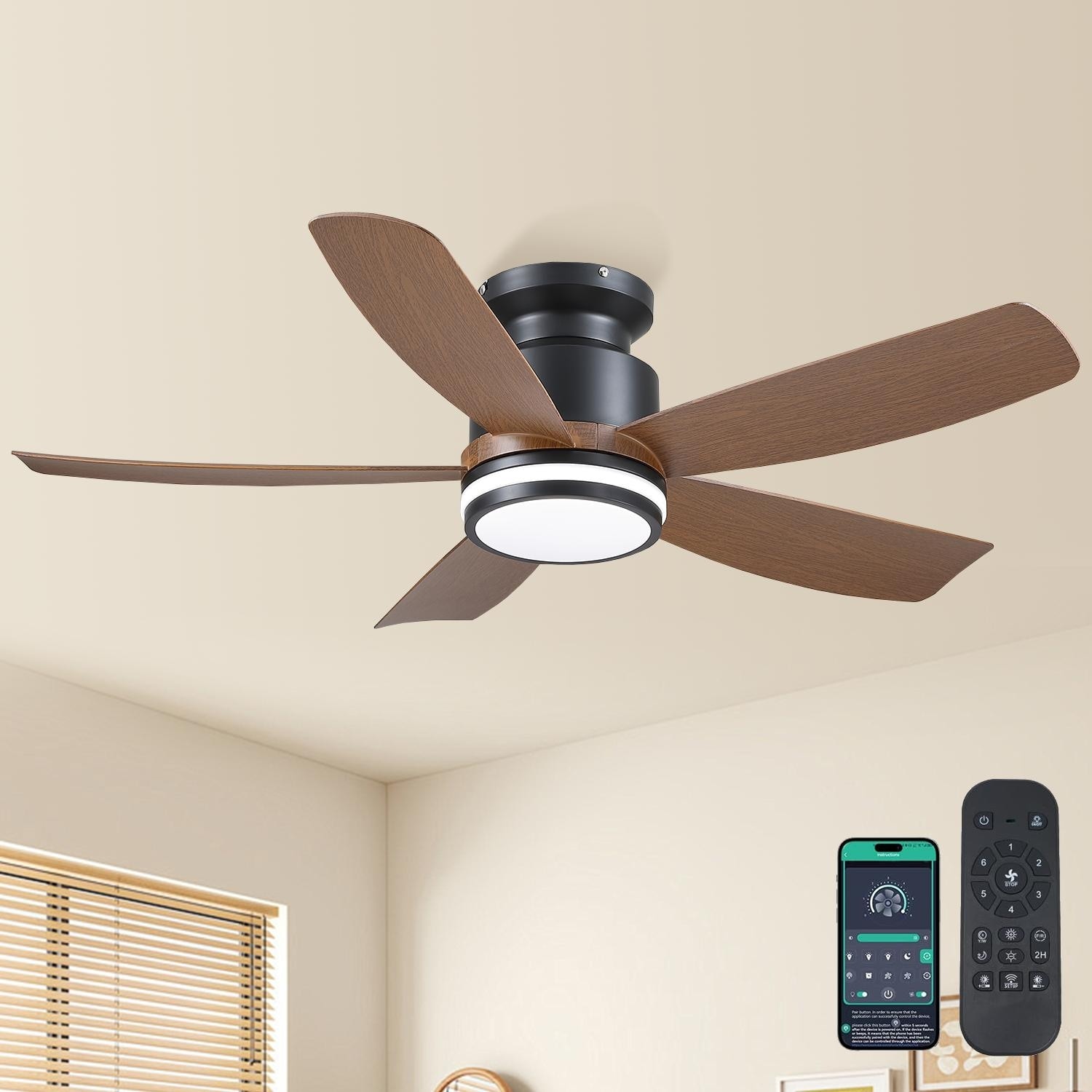 41'' Modern Indoor Ceiling Fan with Lights, Dimmable LED Light, 5 Reversible Blades (Brown) - 41 Inches