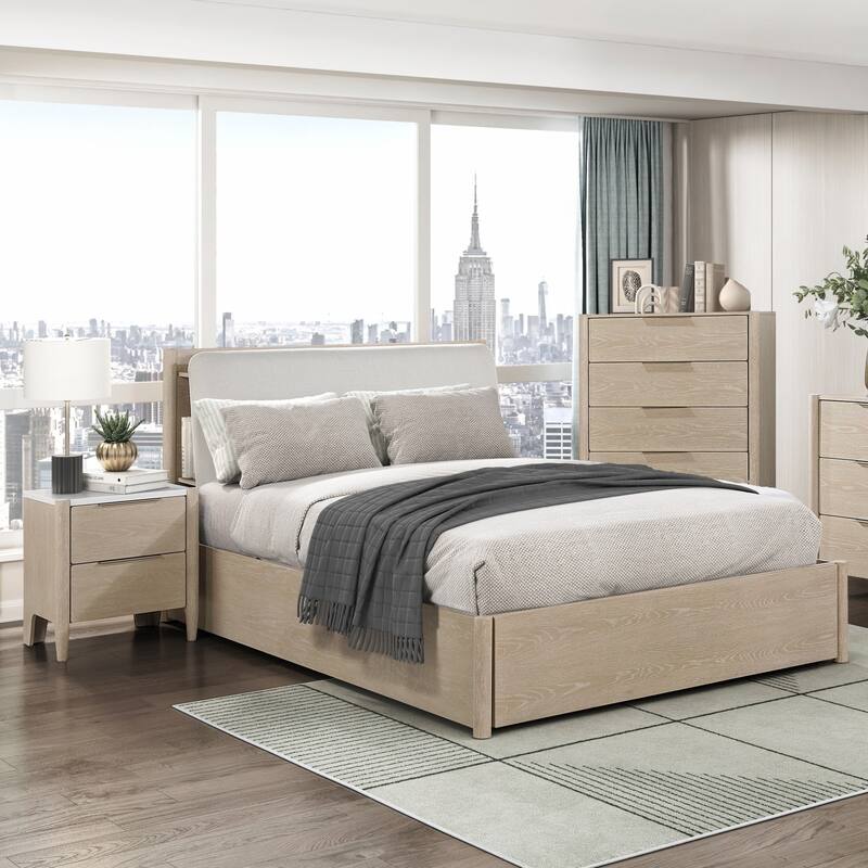 Bedroom Furniture 3pc Platform Bed Chest Nightstand Set