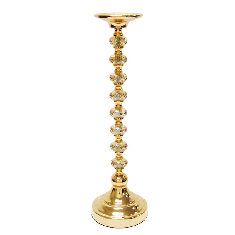 Gold Diamond Gem Crystal Candlestick Pillar Candle Holder Centerpiece