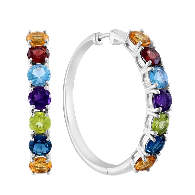 EFFY 925 Sterling Silver,Amethyst,Blue Topaz,London Blue Topaz,Citrine,Garnet,Peridot Hoop Earrings
