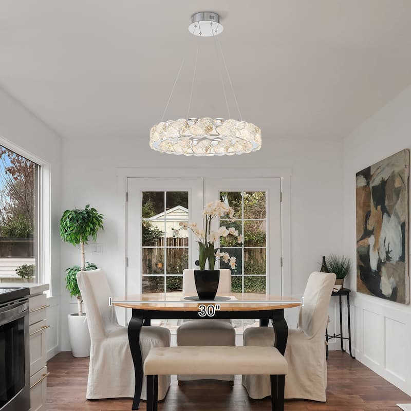 Ring Chrome LED Chandelier Textured Clear & Frosted Crystal Panels - Dia.19.69-in