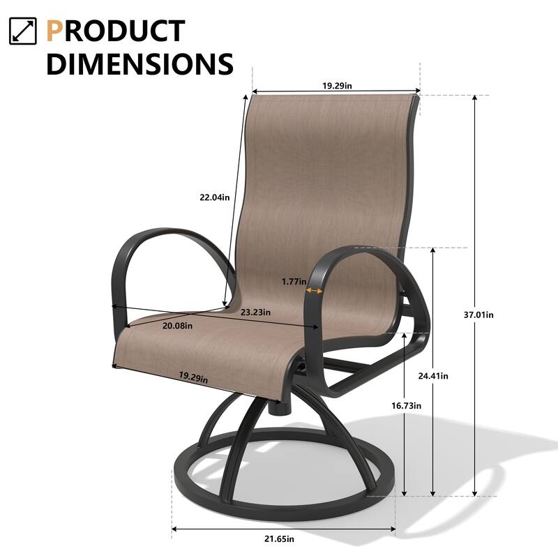 VredHom Outdoor Patio Aluminum Swivel Dining Chairs with Sunbrella Fabric