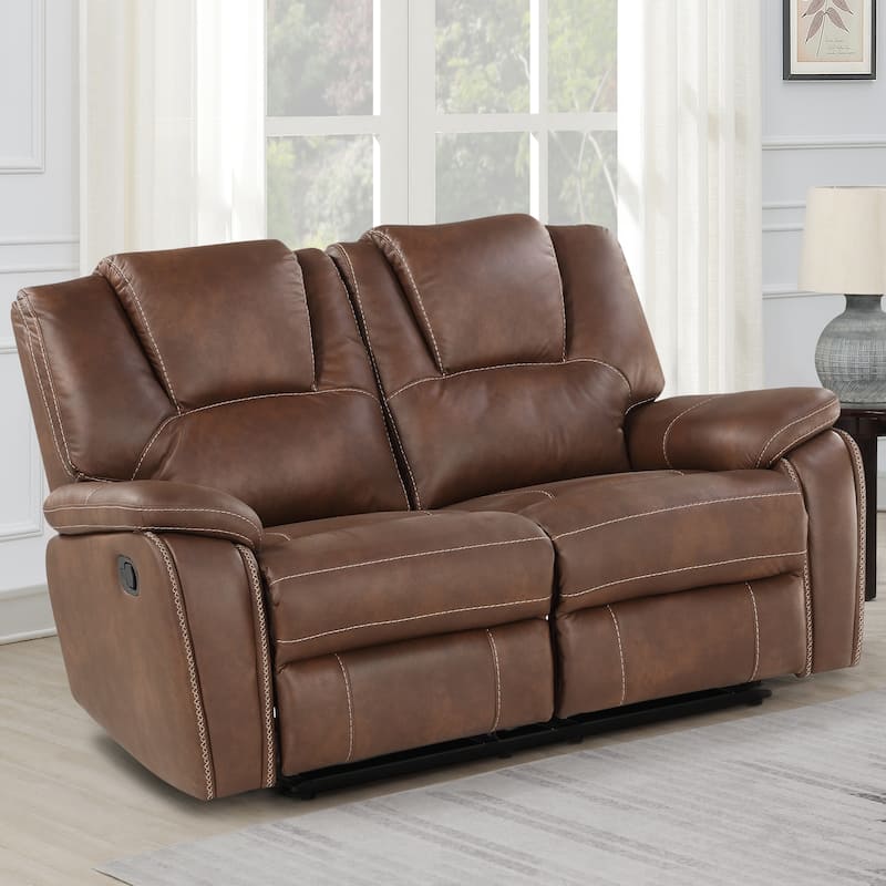 Steve Silver Kameryn Faux Leather Manual Reclining Loveseat - Chestnut Brown