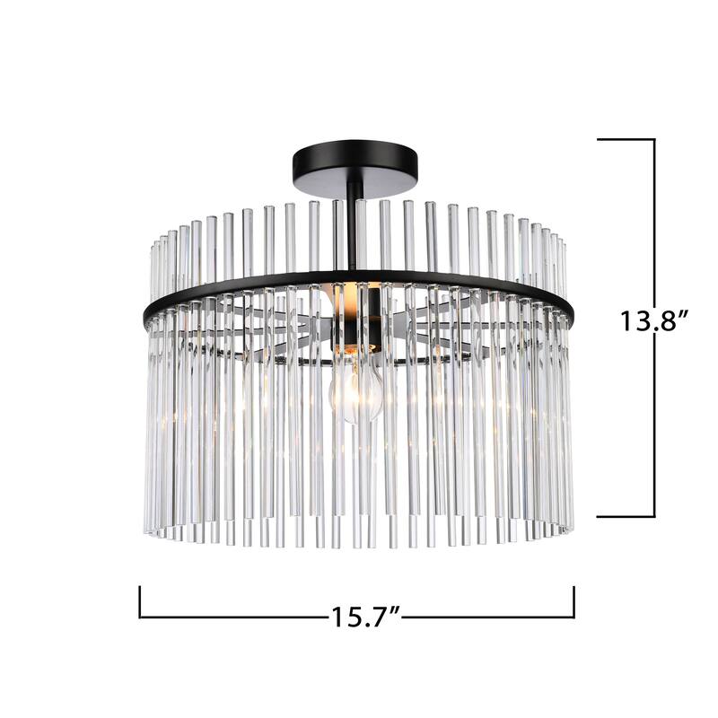 Artcraft Ava 1-Light Semi Flush Mount - Black with Clear Glass Rods Shade