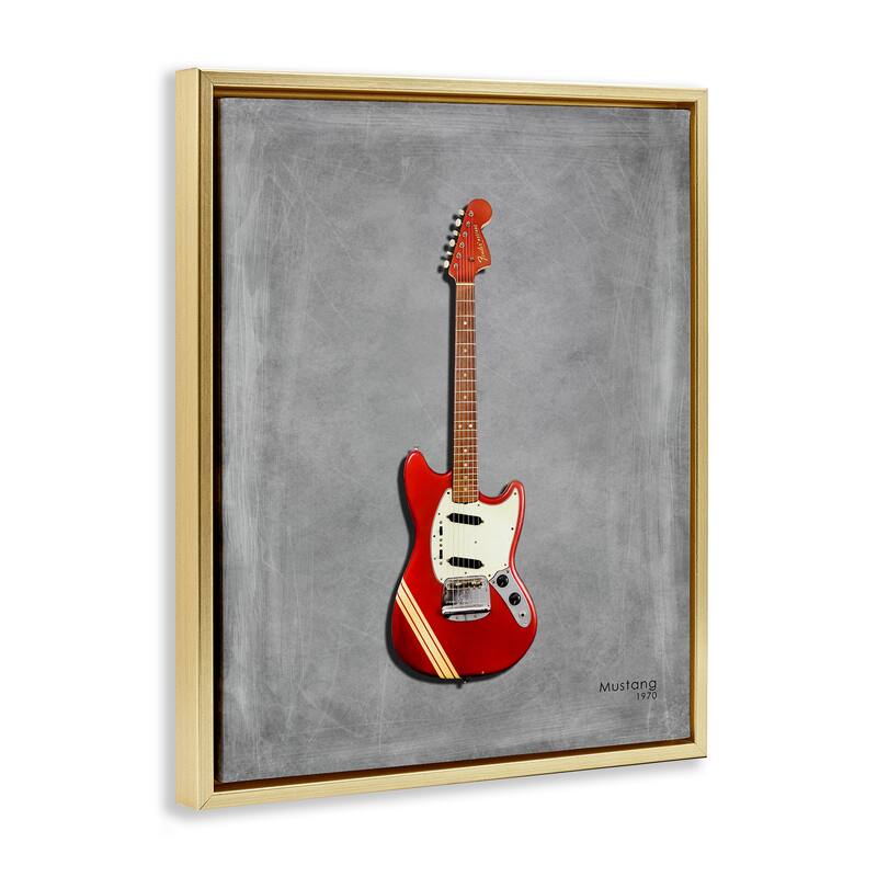 Stupell Red Guitar on Grey Framed Floater Canvas Wall Art Design By Mark Rogan