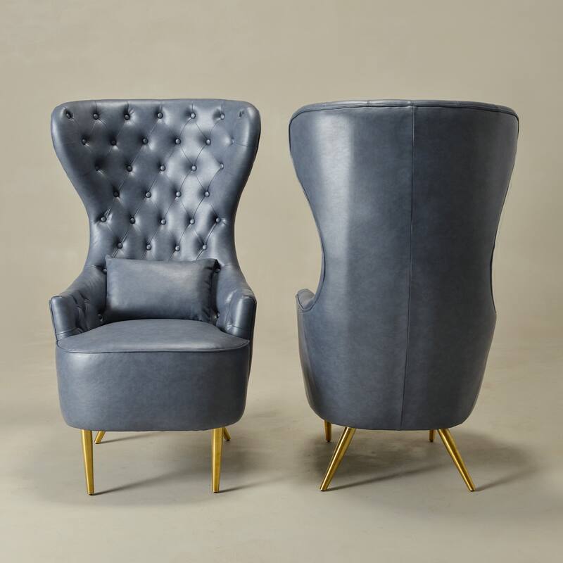 KINWELL Upholstered Tufted Faux Leather Wingback Chair PU Accent Chair