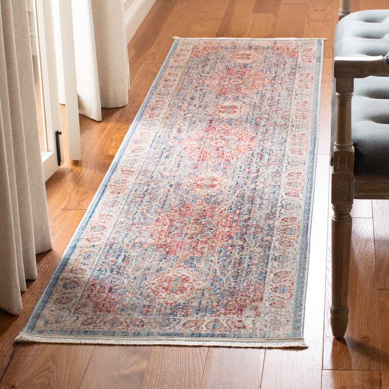 SAFAVIEH Kenitra Rozanne Vintage Oriental Polyester Rug - 2'2" x 10' Runner - Blue/Ivory