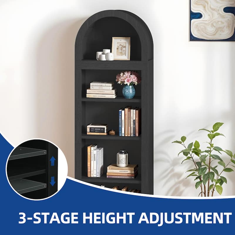 Moasis 71"/68" Tall Arched Bookshelf with Storage, Arched Bookcase with 2 Drawers and Doors