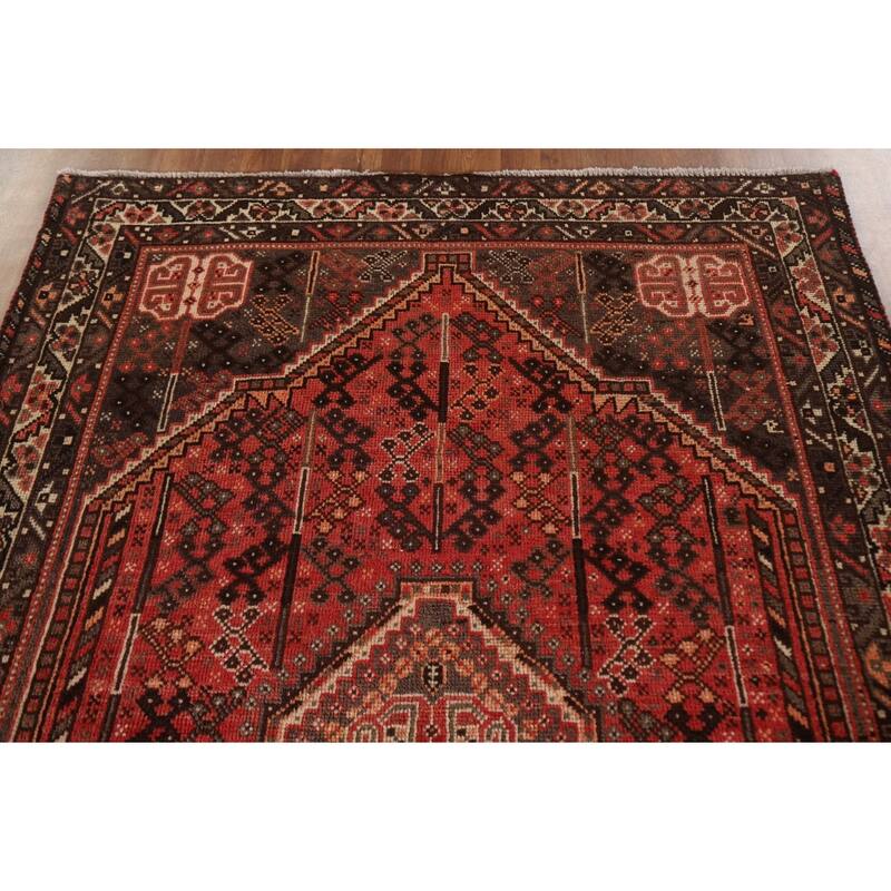 Red Qashqai Persian Vintage Area Rug Handmade Wool Carpet - 5'2"x 7'8"