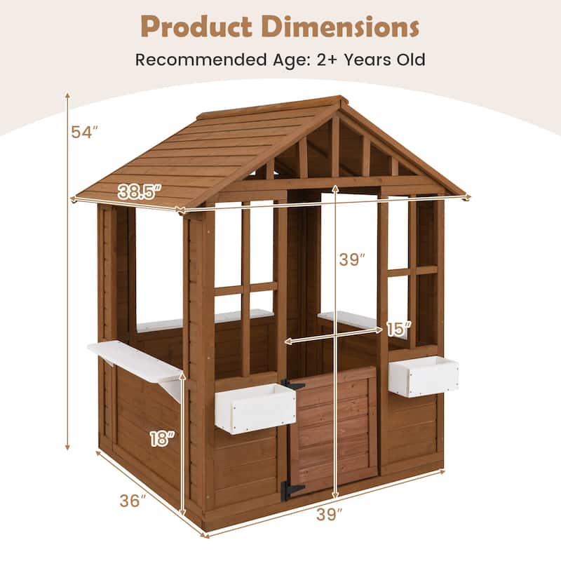 Costway Outdoor Playhouse Wood Adventures Cottage with Serving - Natural + White - See Details