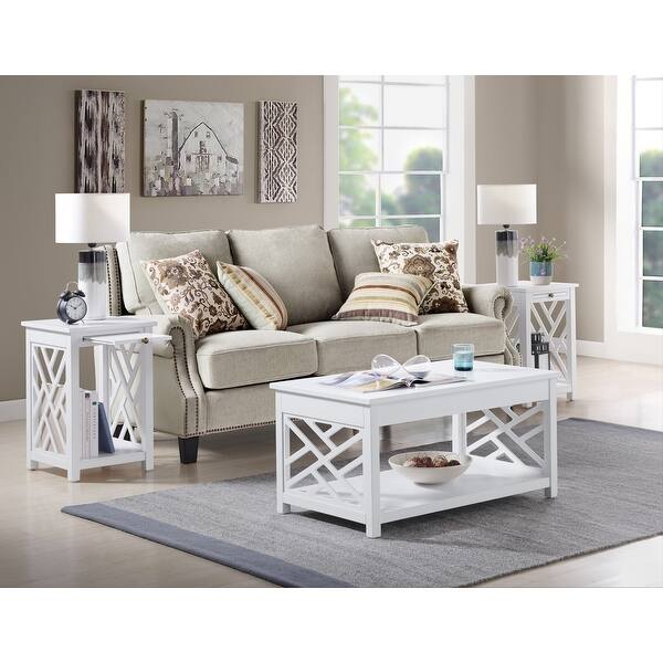 Shop Porch Den Fresno 3 Piece Coffee Table And Two End Tables With Tray Shelf Overstock 31432029 White