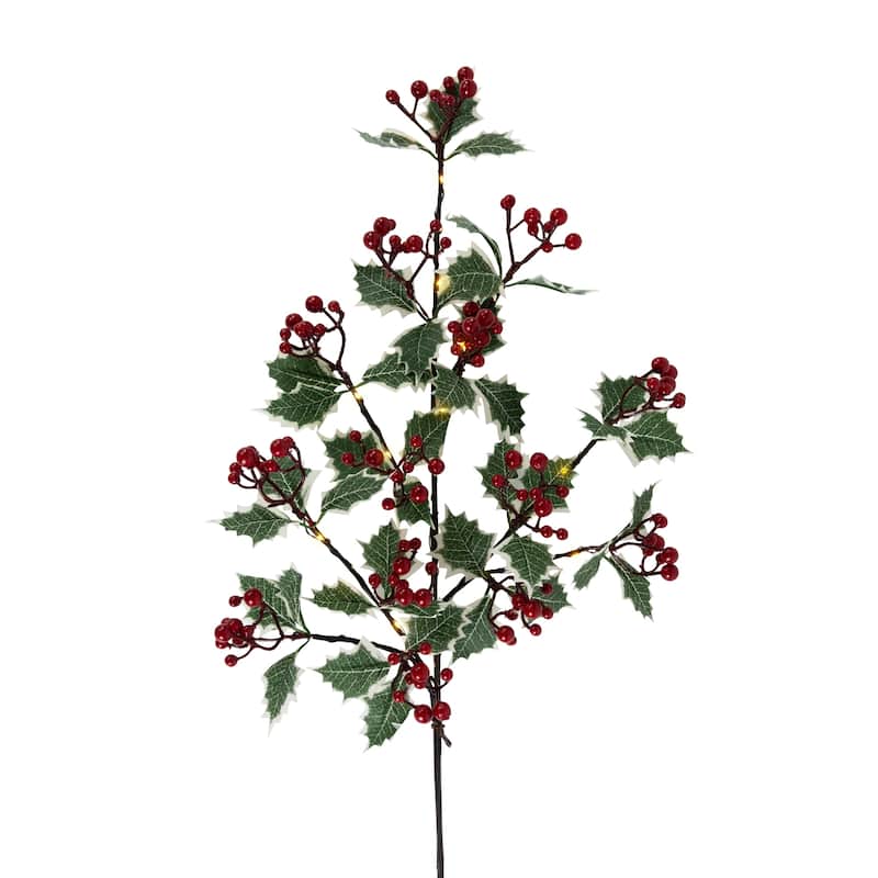 Lighted Holly Berry Christmas Pine Spray - 29" - Warm White