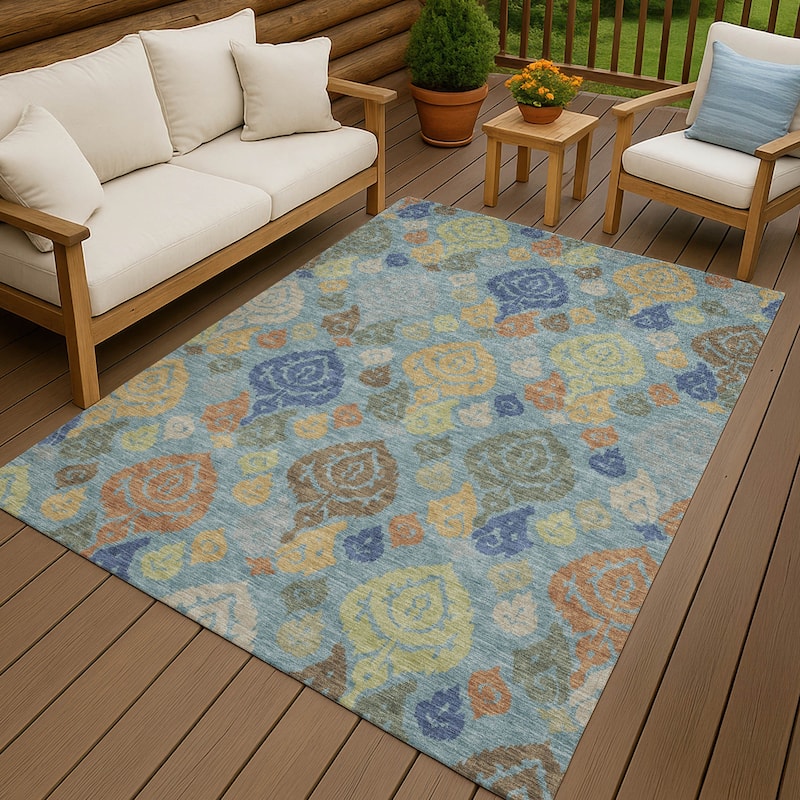 Machine Washable Indoor/ Outdoor Casual Zona Chantille Rug - Teal - 8' x 10'