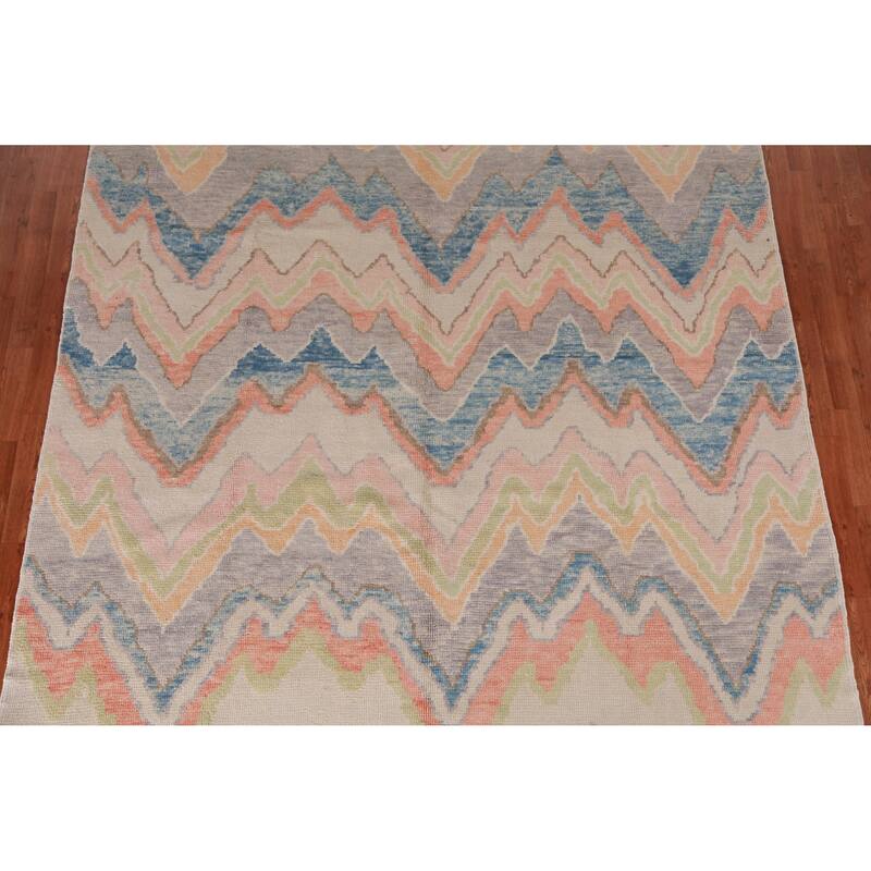 Hand Knotted Oriental 100% Wool Carpet Transitional All-Over Multi-Colored Oushak Area Rug - 10' 0'' X 8' 1''