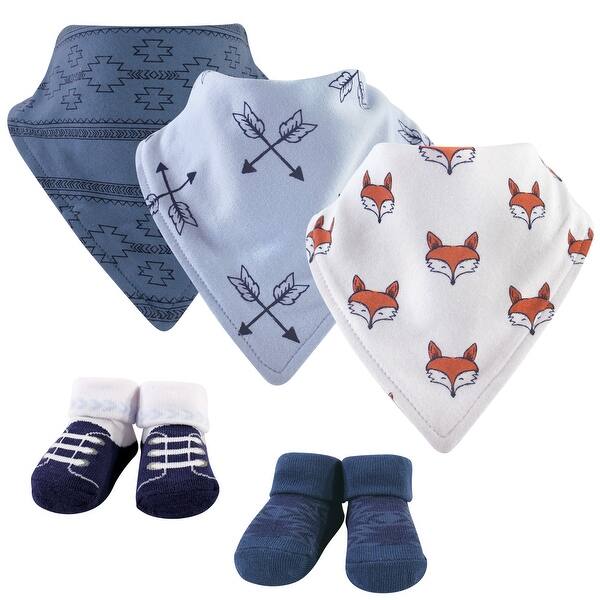 slide 1 of 1, Yoga Sprout Baby Boy Cotton Bandana Bibs and Socks 5pk, Clever Fox, One Size - Clever Fox - One Size