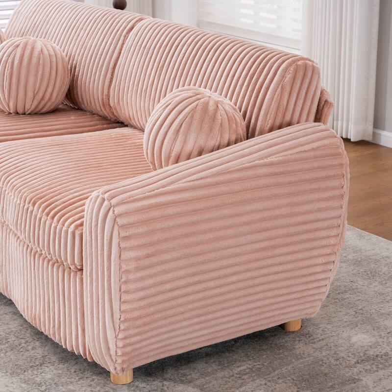 Living Room Tufted Loveseat Sofa, Upholstered Sofa Deep Seat Sofa Settee with 5 Round Throw Pillow 2-seat Armchair