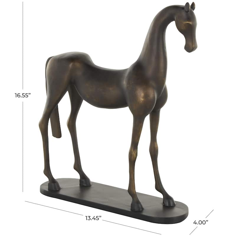 Polystone Horse Decorative Sculpture with Brushed Gold Accents and Black Oval Base - Bronze - Roche River Decor