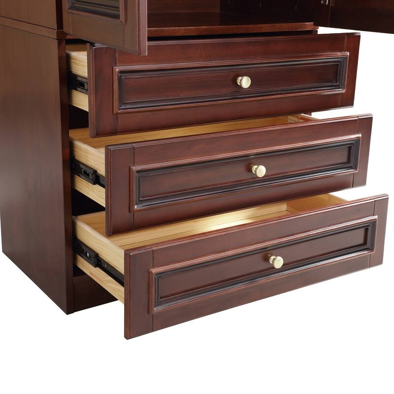 100% Solid Wood Armoire Wardrobe Closet with 2 Door, 70.87"H Bedroom Armoire Closet with Drawer and Hanging Rod, Walnut Finish