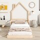 preview thumbnail 2 of 24, Twin Size Pine Wood House-Shaped Headboard Floor Bed with Handrails and Slats