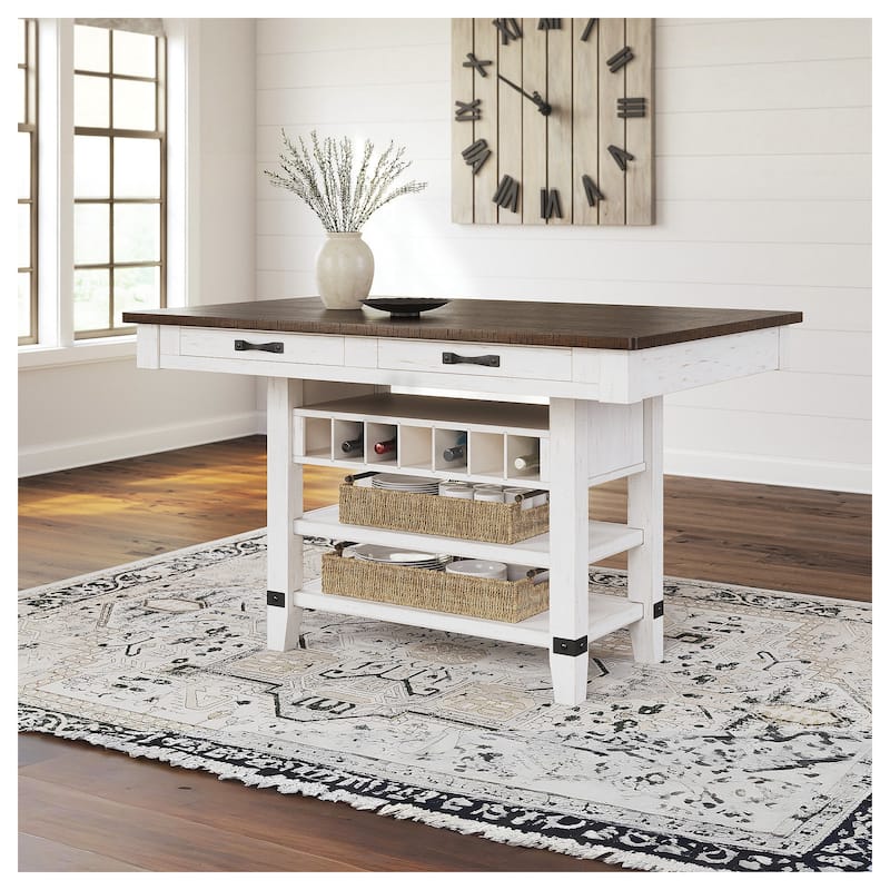 Signature Design by Ashley Valebeck White/Brown Counter Height Dining Table - 60" W x 40" D x 36.13" H - 60" W x 40" D x 36.13" H - White/Brown