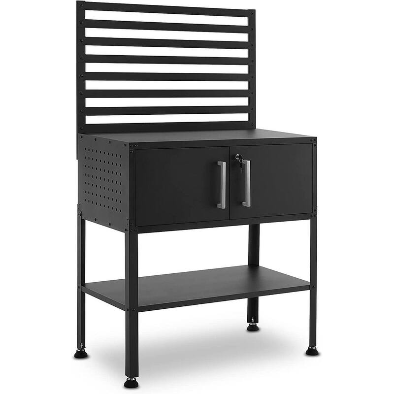 Mcombo Metal Workbench for Garage, Adjustable Worktable with Storage Cabinet for Home Office, Basements, Workstation Bench 81 - Black