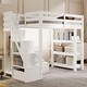 preview thumbnail 4 of 20, Loft Bed with Shelves, Storage Staircase, Small Wardrobe & White LED Light