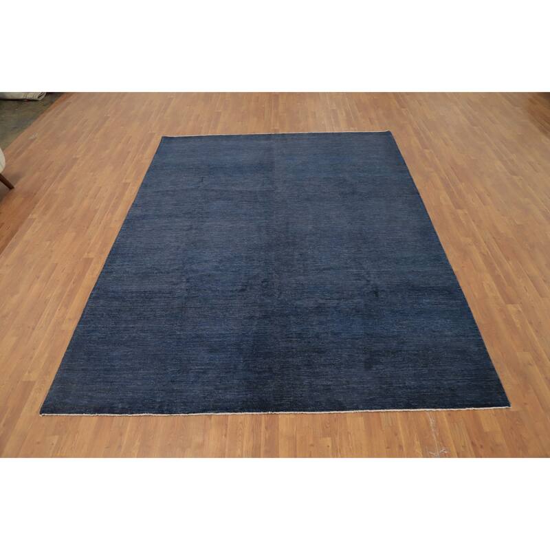 Hand Knotted Oriental 100% Wool Carpet Modern Solid Navy Blue & Blues Gabbeh Area Rug - 10' 0'' X 7' 11''