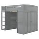 preview thumbnail 26 of 38, Full Size Solid Wood Loft Bed with Desk, Wardrobes, and Shelves