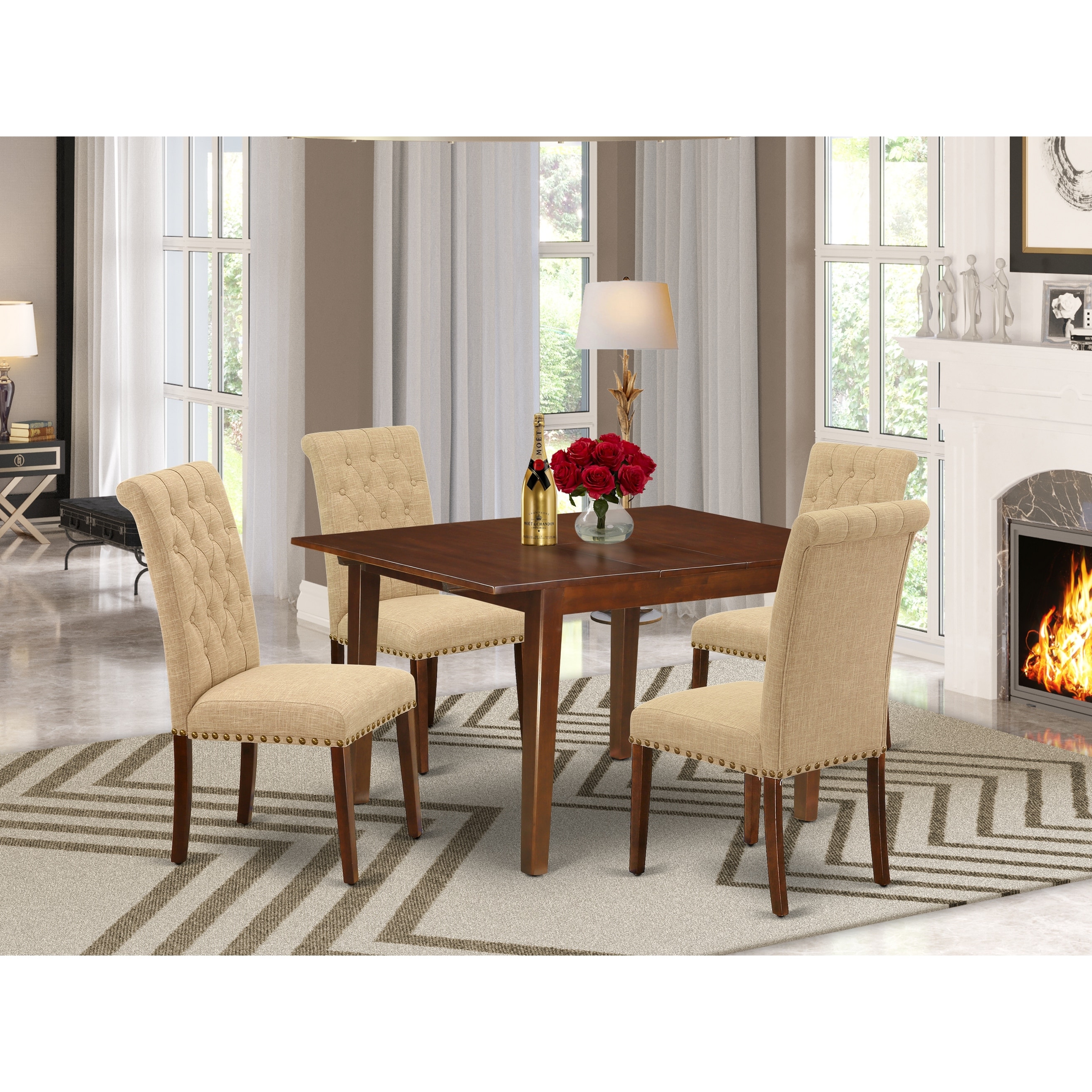 Oval Table And Parson Chairs In White Linen Fabric Number Of Chairs Option Overstock 29821181 Red