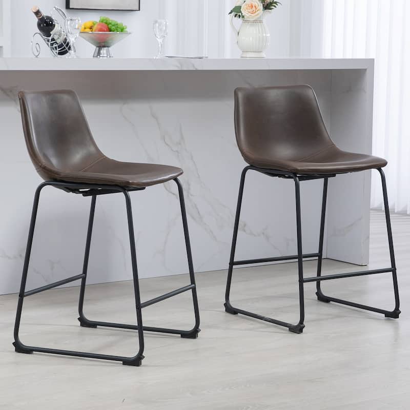 Carbon Loft Richard Faux Leather and Iron Counter Stool (Set of 2)