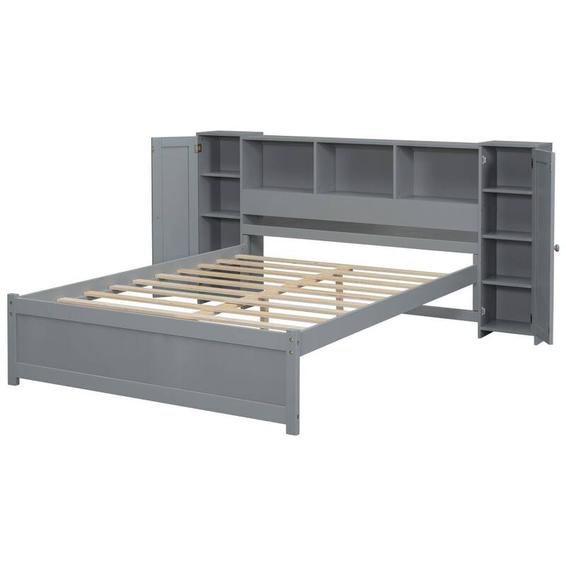Platform Bed with Storage Headboard and Lockers
