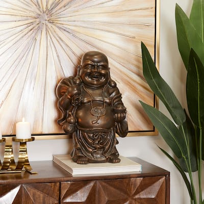Polystone Meditating Buddha Sculpture with Engraved Carvings and Relief Detailing - Copper or Bronze