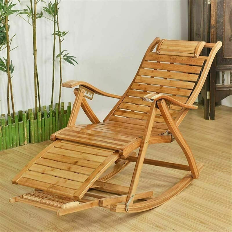 Bamboo Rocking Chairs Sun Lounger Chairs Recliners Outdoor - 66 in. x 21 in.x 24 in.
