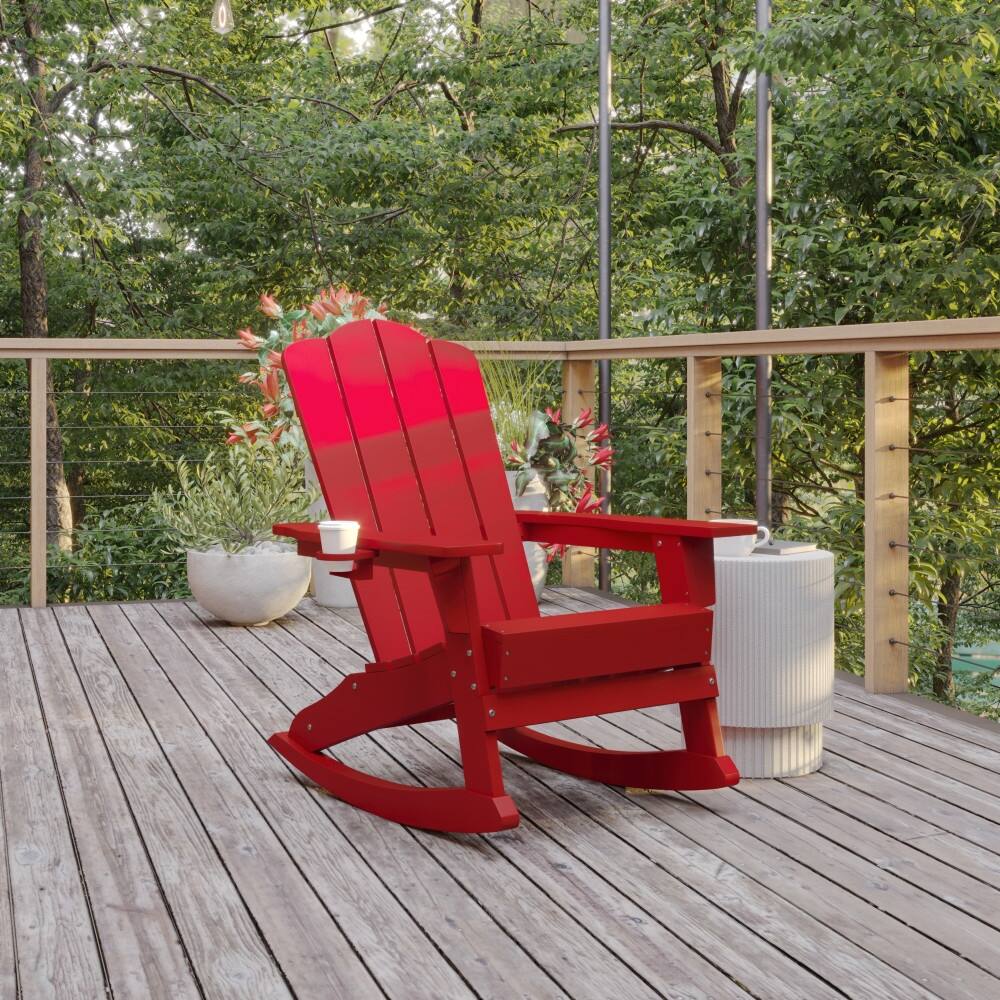 Commercial All-Weather Rocking Adirondack Chair with Swiveling Cupholder