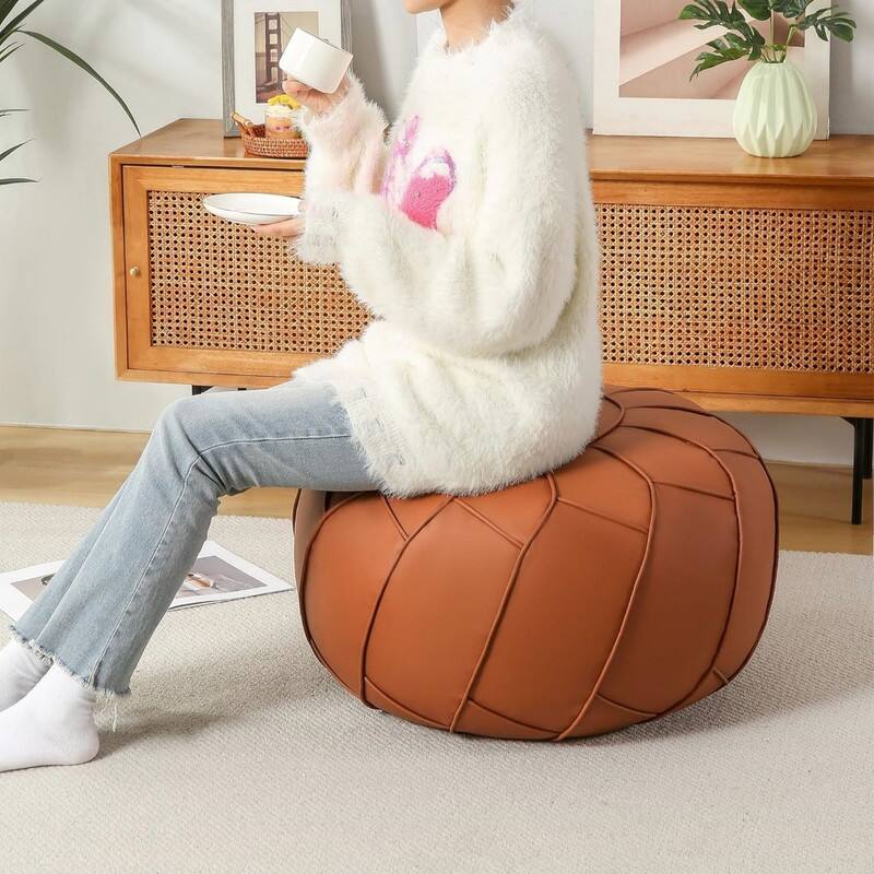 Unstuffed Pouf Ottoman Set of 2 - Large Round