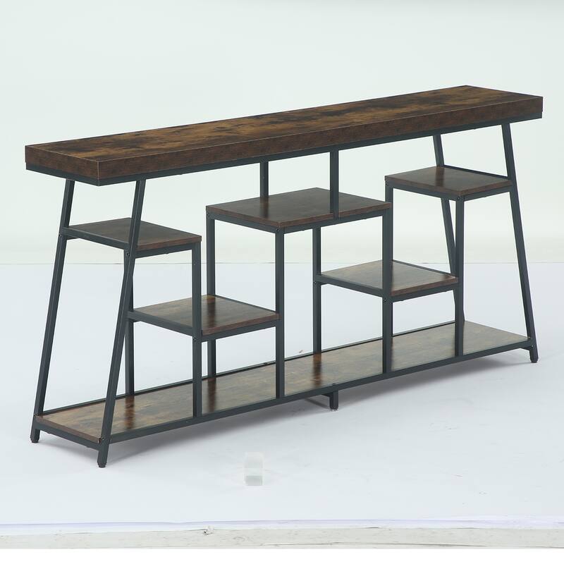70.9-Inch Extra Long Console Table with Storage for Entryway, Sofa Table Behind the Couch - 13.78" D x 70.87" W x 33.46" H - Brown
