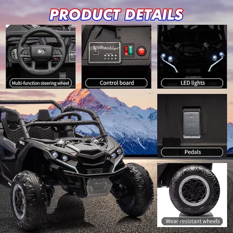 2-Seater Electric Ride-On Car Toy with Remote Control for Best Kids Gift, Black